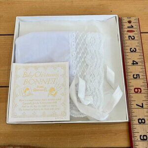 Baby Christening Bonnet from Roman Bride Hanky Ribbon  Lace Trim in Box
